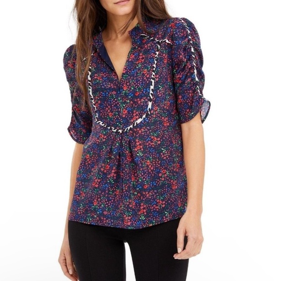 Nanette Lepore Tops - Nanette Lepore Ditzy Combo Silk Top Floral Animal Print Size 4